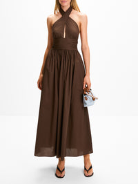 Keyhole Halter Dress,MATTEAU,CHOCOLATE,Image 2