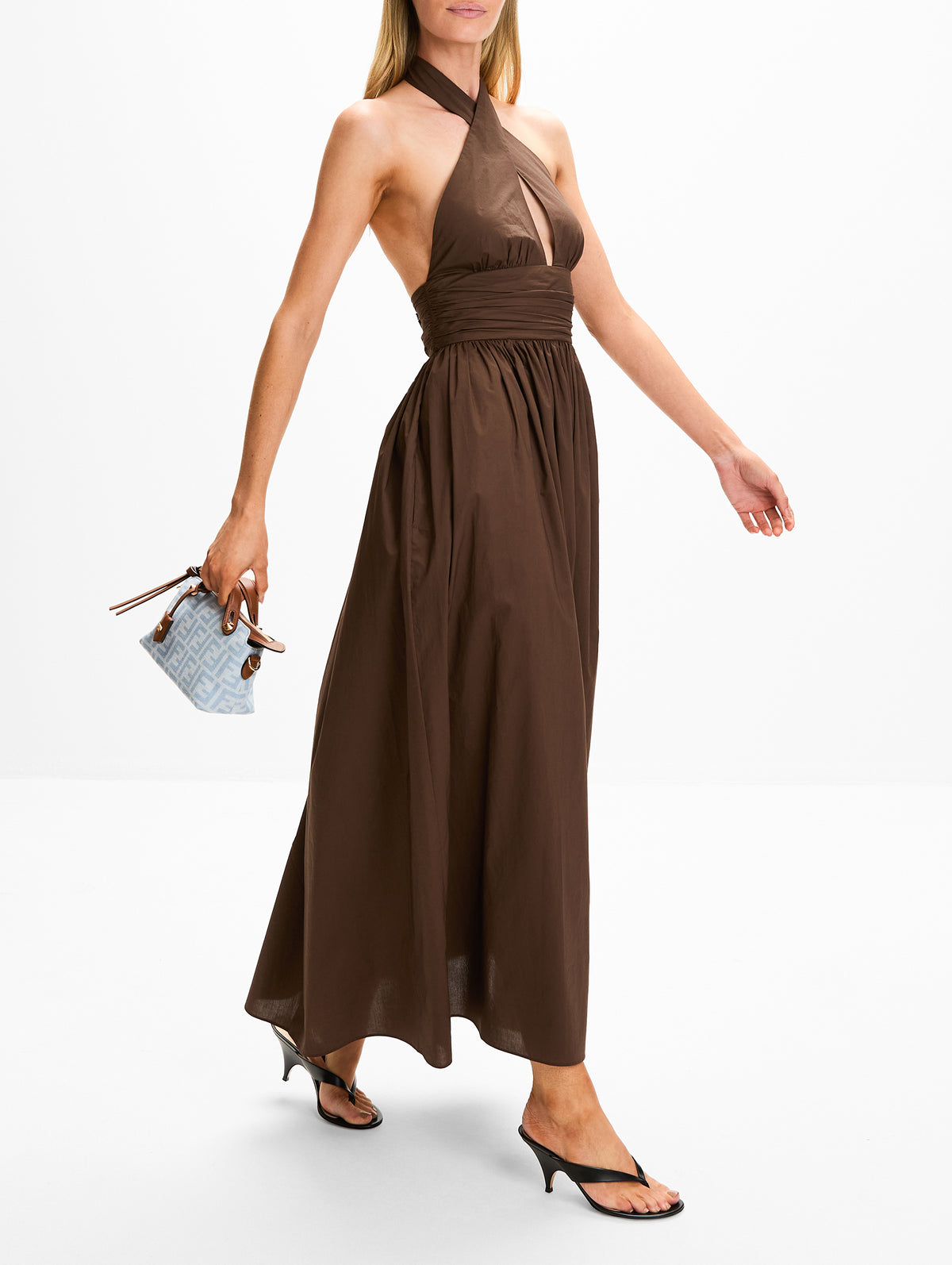 Keyhole Halter Dress,MATTEAU,CHOCOLATE,Image 3
