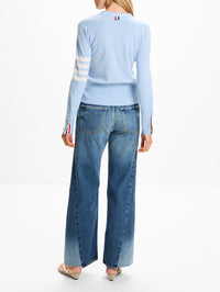 Classic Vneck Cardigan,THOM BROWNE,LIGHT BLUE,Image 3