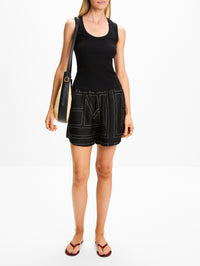 Monogram Silk Pj Short,TOTÉME,BLACK,Image 2