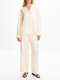 Monogram Silk Pj Bottom,TOTÉME,CREAM,Image 2