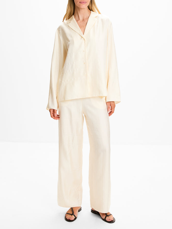 Monogram Silk Pj Bottom,TOTÉME,CREAM,Image 1