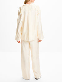Monogram Silk Pj Top,TOTÉME,CREAM,Image 3