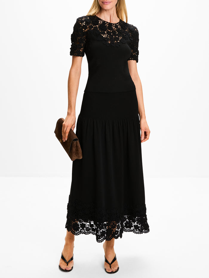 Leona Crochet Skirt,ULLA JOHNSON,NOIR,Image 1