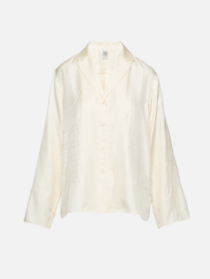 Monogram Silk Pj Top,TOTÉME,CREAM,Image 1