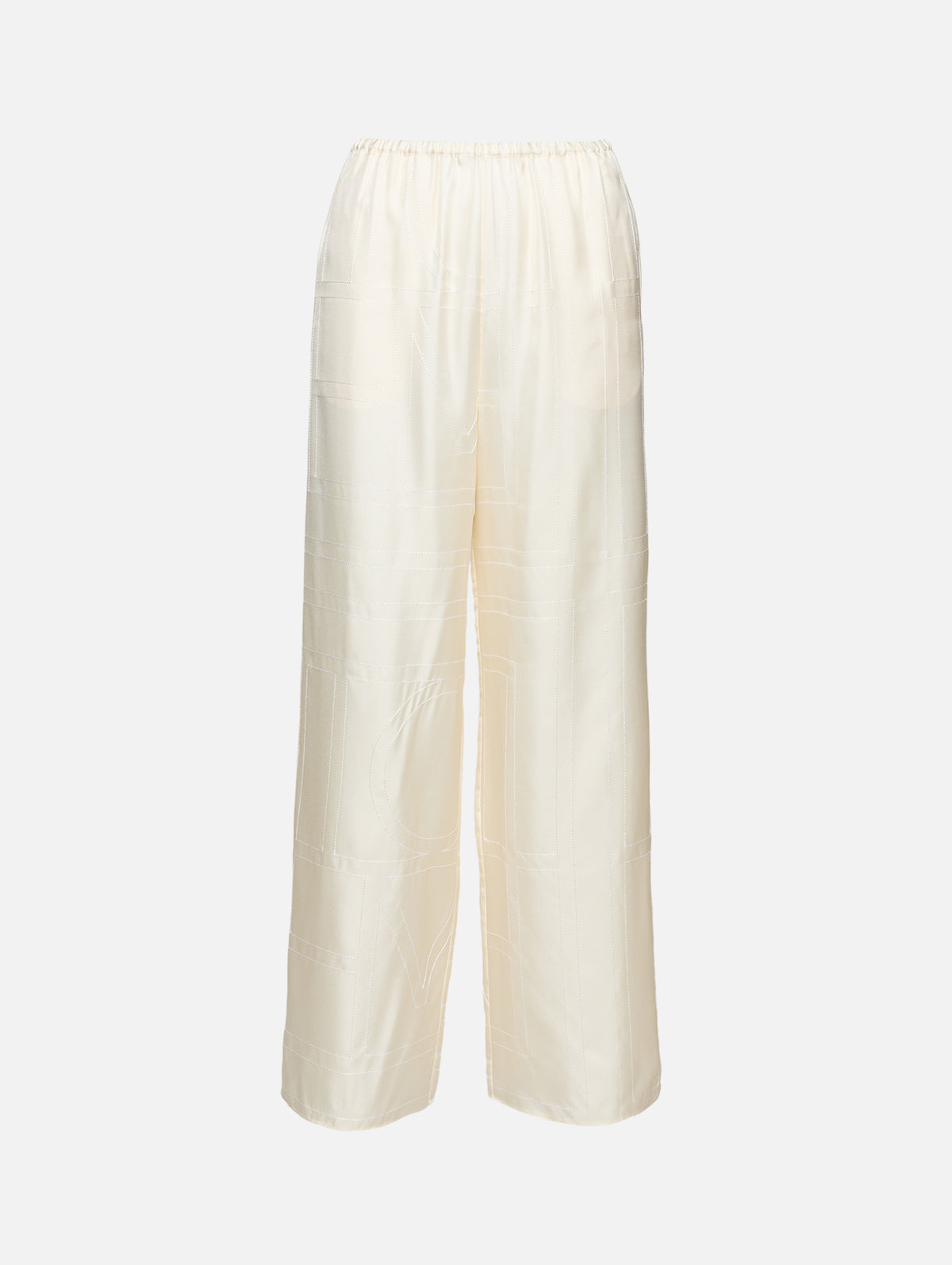 Monogram Silk Pj Bottom,TOTÉME,CREAM,Image 1