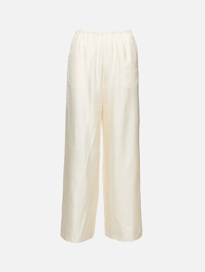 Monogram Silk Pj Bottom,TOTÉME,CREAM,Image 1