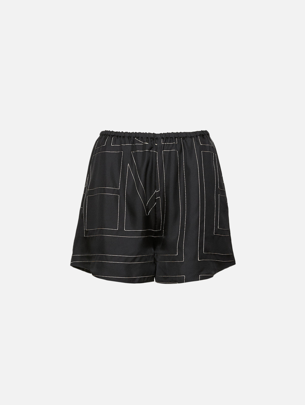 Monogram Silk Pj Short,TOTÉME,BLACK,Image 1
