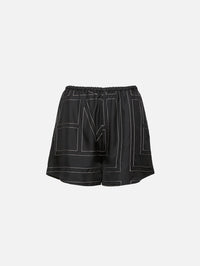Monogram Silk Pj Short,TOTÉME,BLACK,Image 1