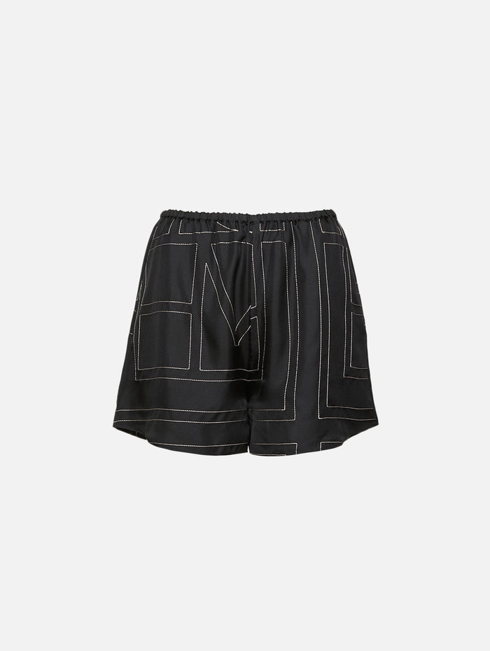Monogram Silk Pj Short,TOTÉME,BLACK,Image 1