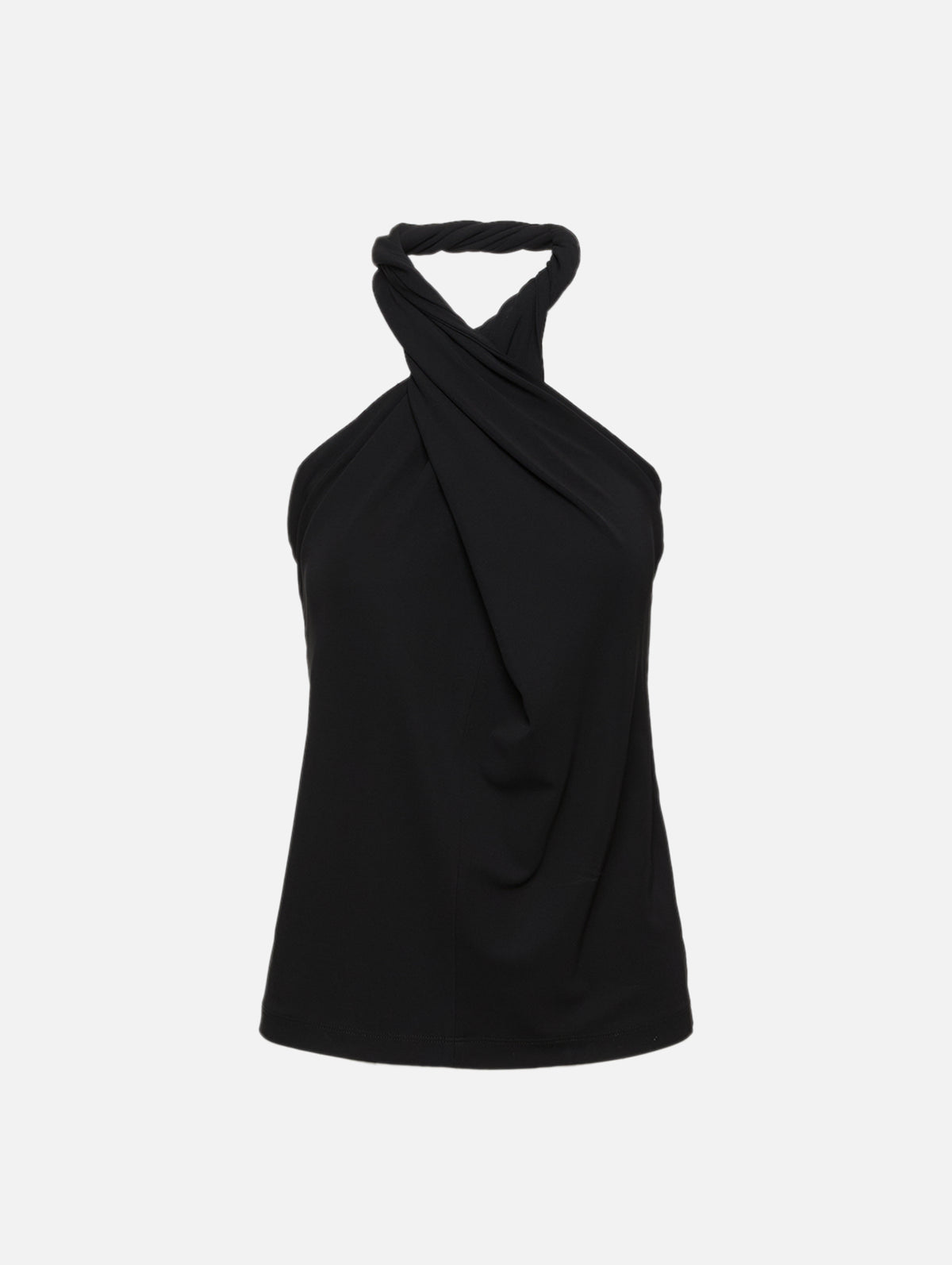 Twisted Jersey Halter Top,TOTÉME,BLACK,Image 1