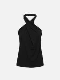 Twisted Jersey Halter Top,TOTÉME,BLACK,Image 1