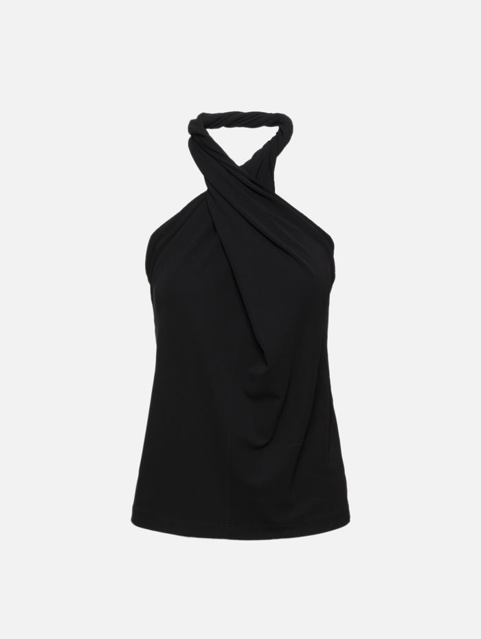Twisted Jersey Halter Top,TOTÉME,BLACK,Image 1