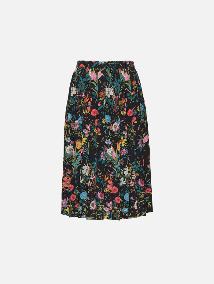 Floral Skirt,GUCCI,BLACK MULTICOLOR,Image 1