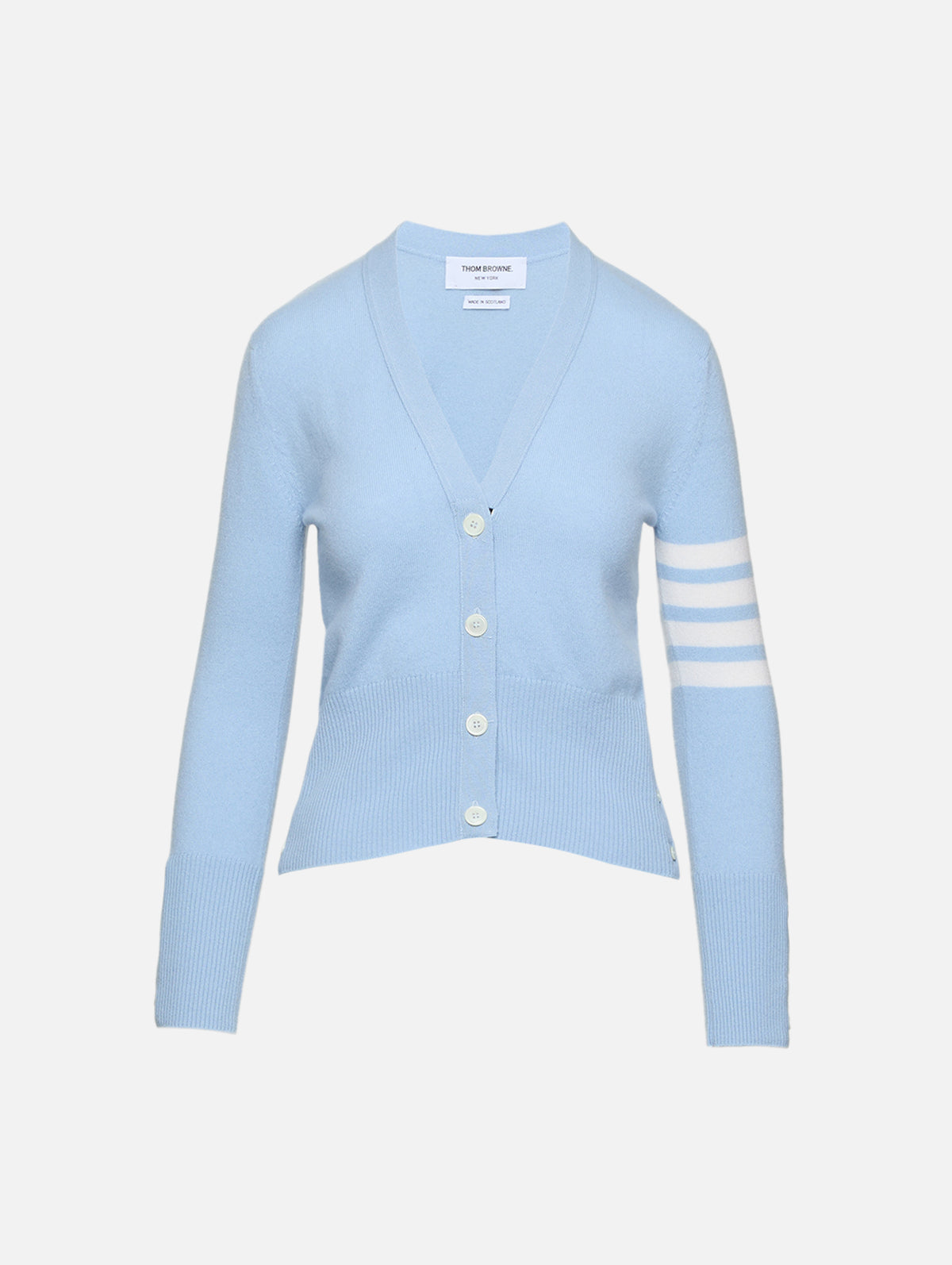 Classic Vneck Cardigan,THOM BROWNE,LIGHT BLUE,Image 1