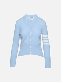 Classic Vneck Cardigan,THOM BROWNE,LIGHT BLUE,Image 1