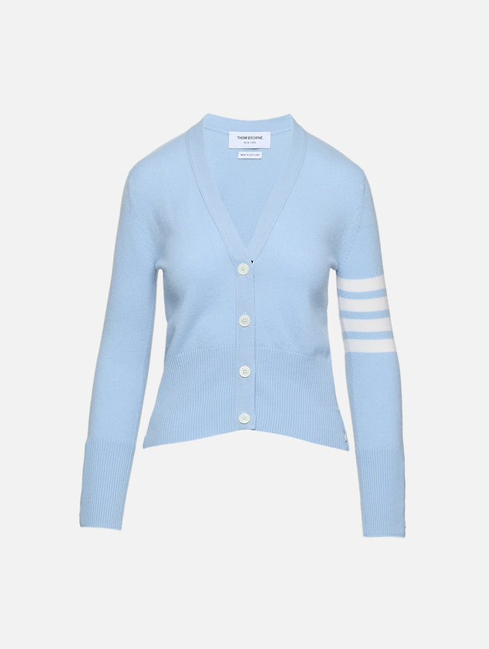 Classic Vneck Cardigan,THOM BROWNE,LIGHT BLUE,Image 1