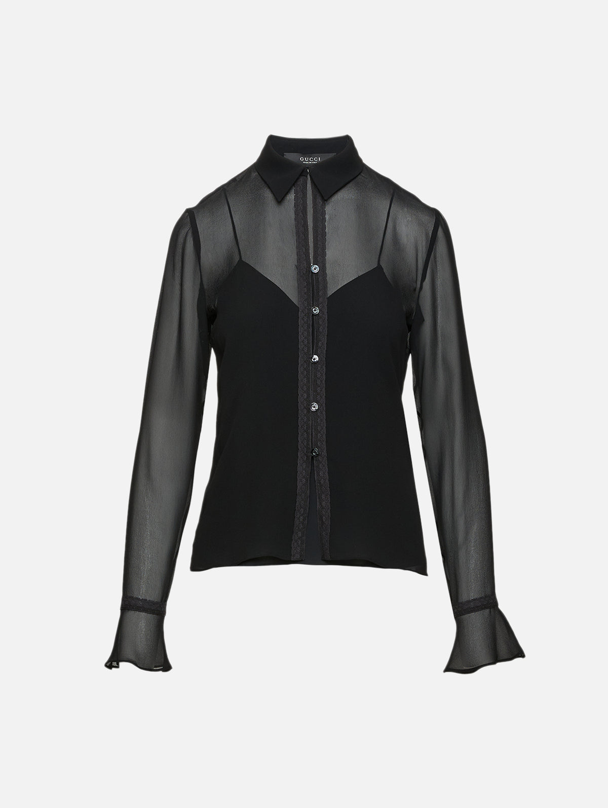 Sheer Button Blouse,GUCCI,BLACK,Image 1