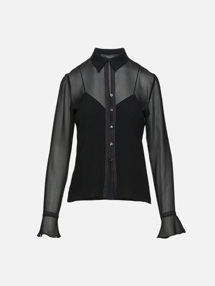 Sheer Button Blouse,GUCCI,BLACK,Image 1