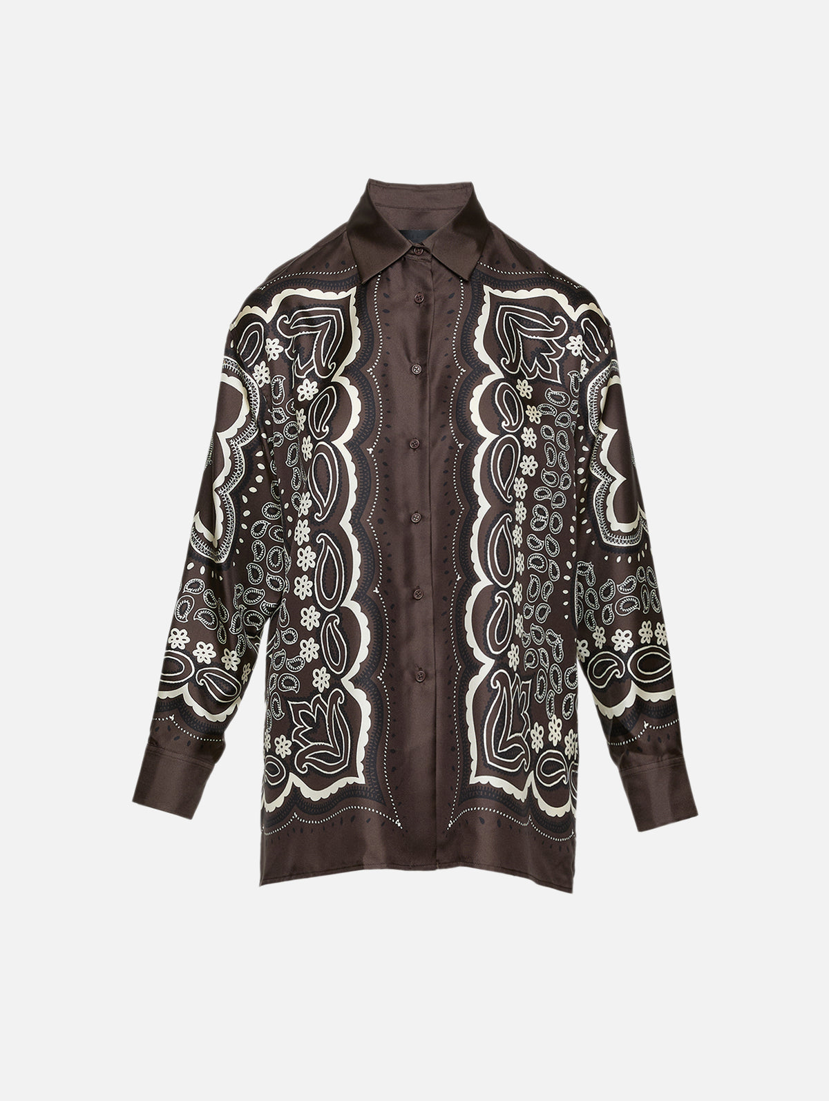 Alfie Silk Shirt,NILI LOTAN,BROWN/IVORY,Image 1