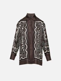 Alfie Silk Shirt,NILI LOTAN,BROWN/IVORY,Image 2