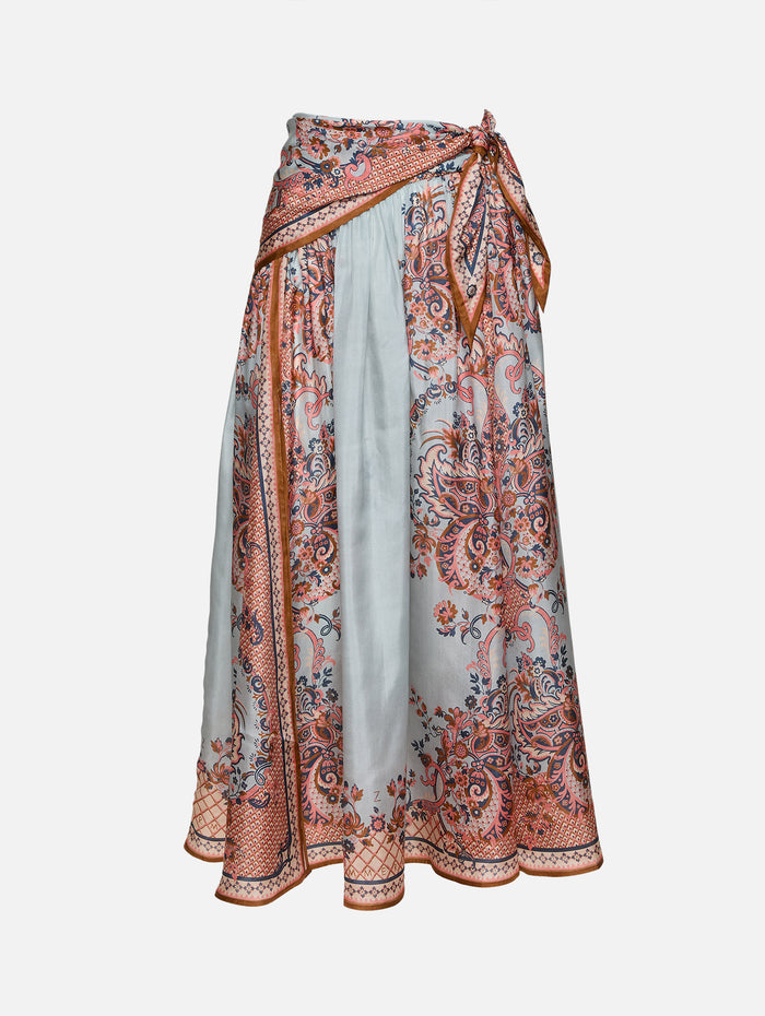 Aster Scarf Skirt,ZIMMERMANN,BLUE PAISLEY FLORAL,Image 1