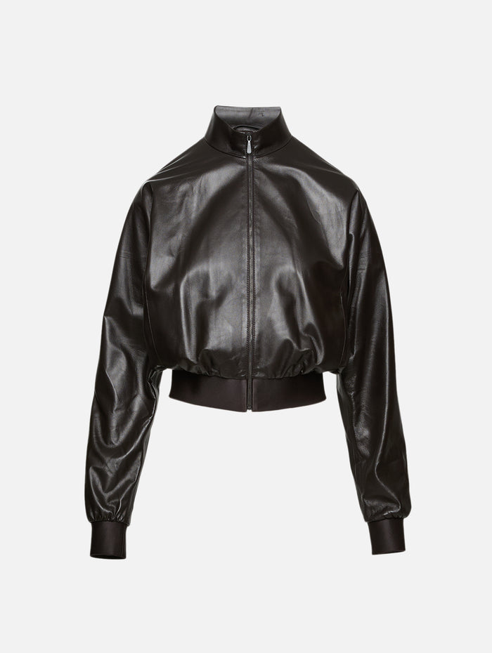 Leather Bomber Jacket,GUCCI,DARK CHOCOLATE,Image 1