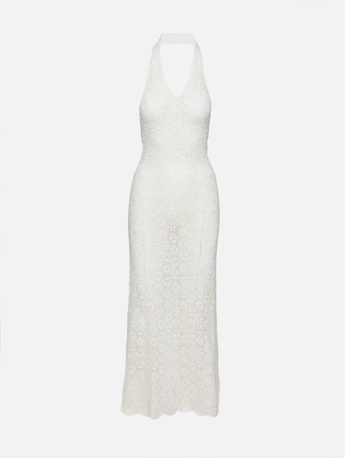 Eddie Knit Halter Dress,NILI LOTAN,IVORY,Image 1