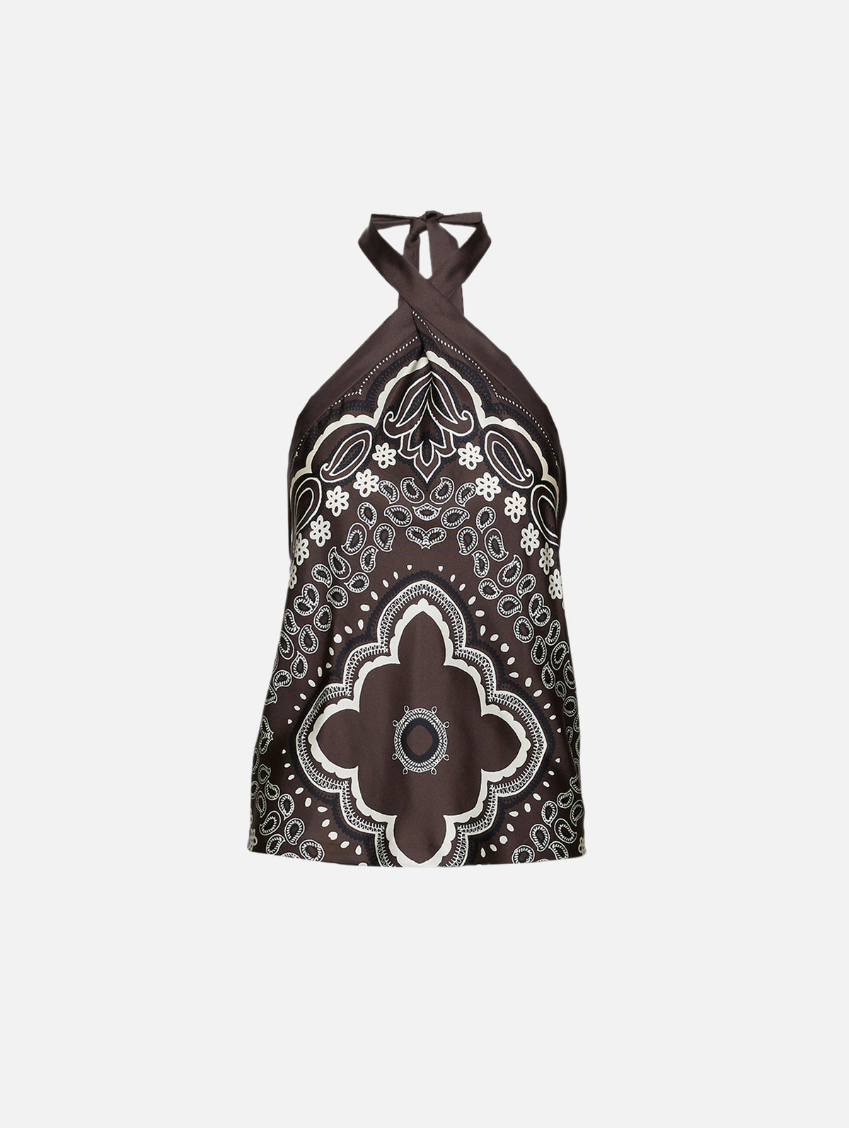 Solal Silk Halterneck Top,NILI LOTAN,BROWN/IVORY,Image 1
