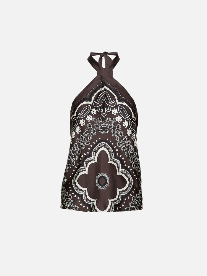 Solal Silk Halterneck Top,NILI LOTAN,BROWN/IVORY,Image 1