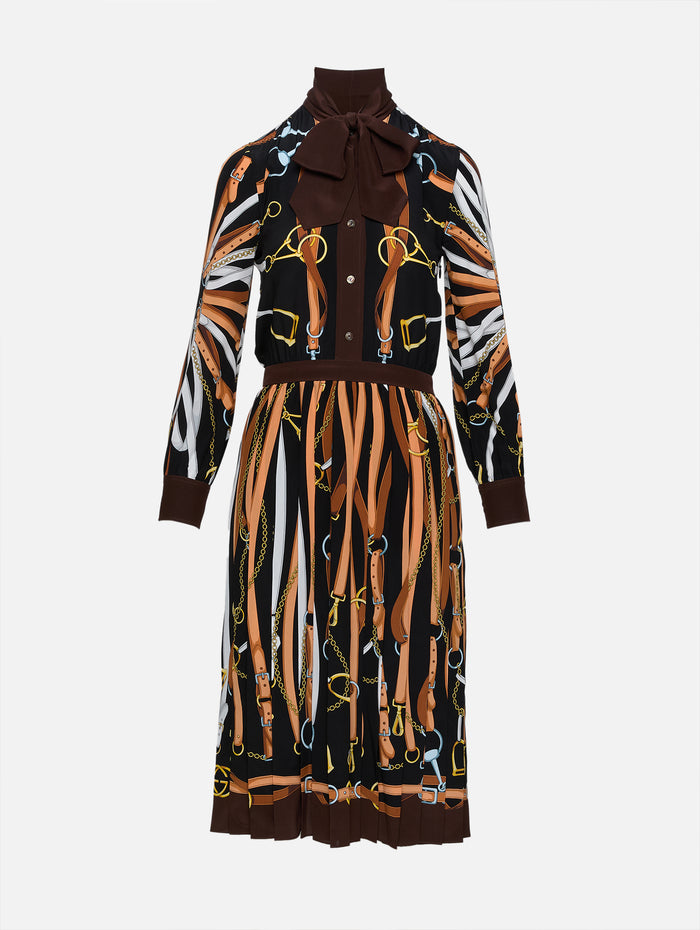 Belted Dress,GUCCI,BLACK BROWN,Image 1