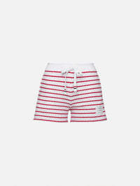 Striped Textured Short,THOM BROWNE,WHITE RED,Image 2