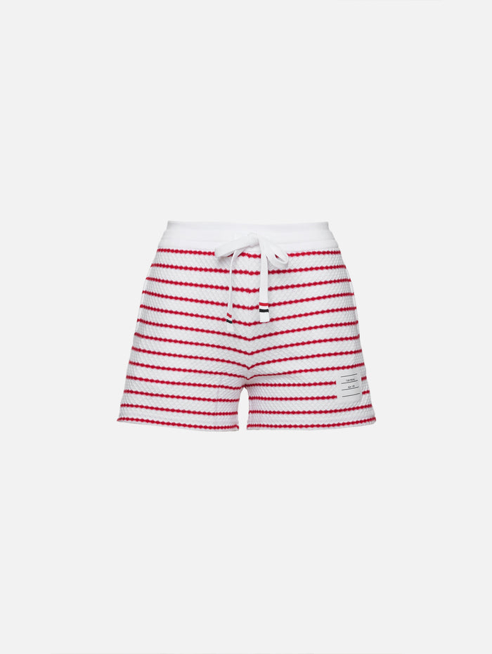 Striped Textured Short,THOM BROWNE,WHITE RED,Image 1