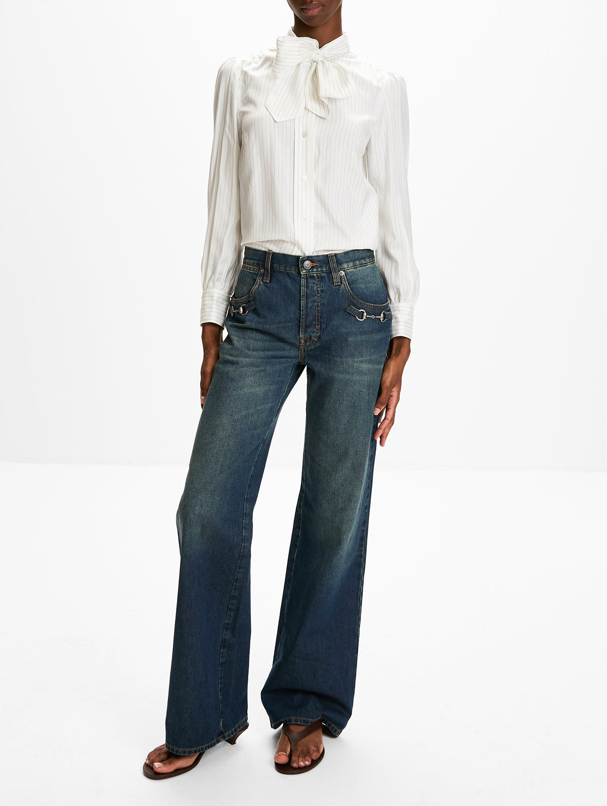 Pinstripe Blouse,GUCCI,WHITE AZURE,Image 2