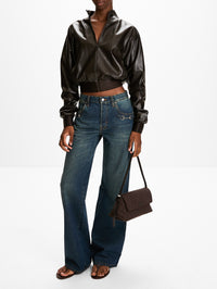 Leather Bomber Jacket,GUCCI,DARK CHOCOLATE,Image 2