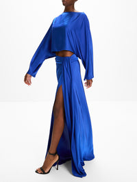 Satin Skirt,LAPOINTE,ROYAL BLUE,Image 3
