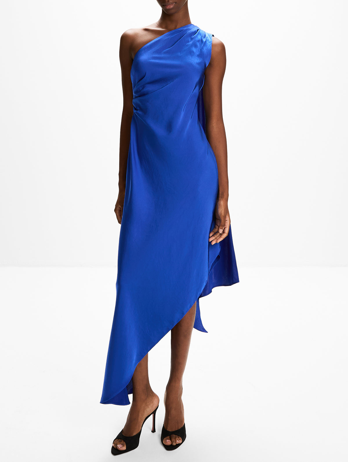 One Shoulder Dress,LAPOINTE,ROYAL BLUE,Image 2
