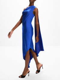 One Shoulder Dress,LAPOINTE,ROYAL BLUE,Image 3