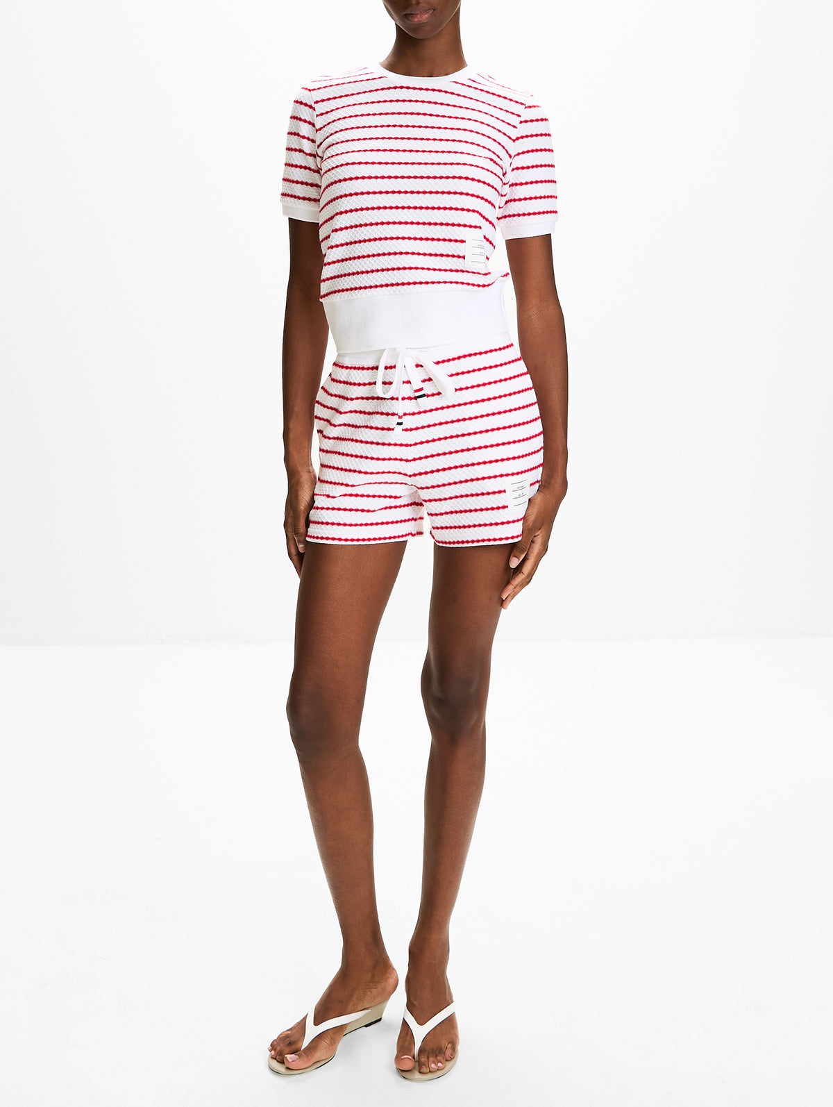 Rib Tee,THOM BROWNE,WHITE RED,Image 2
