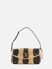 Rafia Devain Clutch,VALENTINO GARAVANI,NATURALE NOIR,Image 1