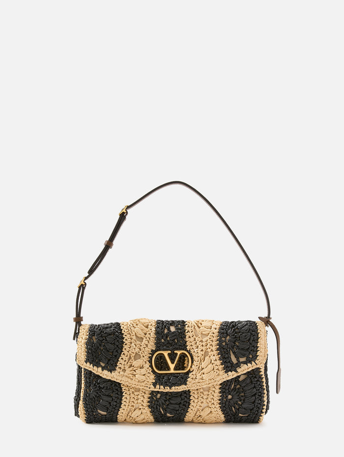 Rafia Devain Clutch,VALENTINO GARAVANI,NATURALE NOIR,Image 1