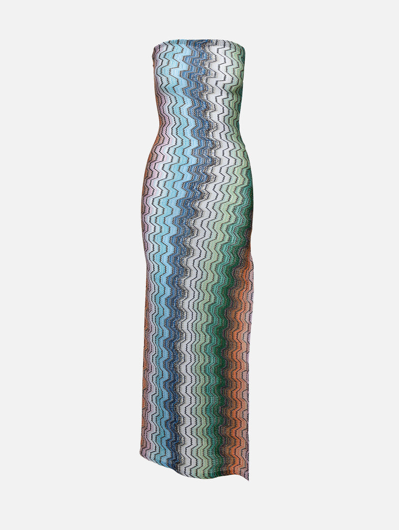 Long cover-up with side slit and greek motif