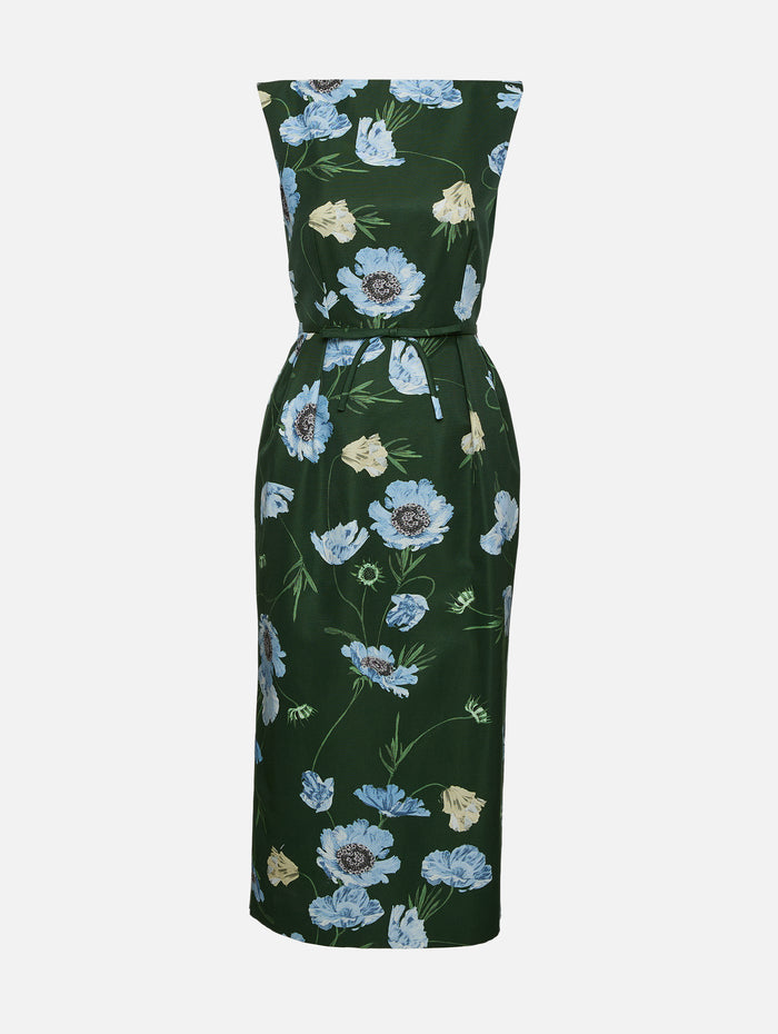 Floral Midi Dress,ERDEM,DARK GREEN/BLU,Image 1