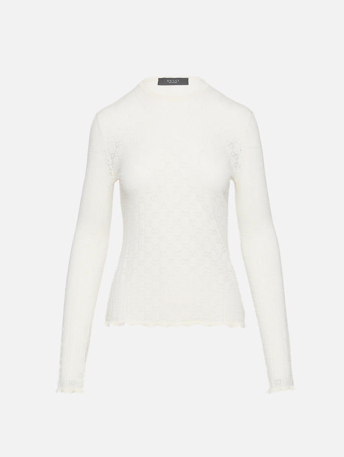 Knit Logo Top,GUCCI,WHITE,Image 1