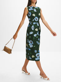 Floral Midi Dress,ERDEM,DARK GREEN/BLU,Image 3