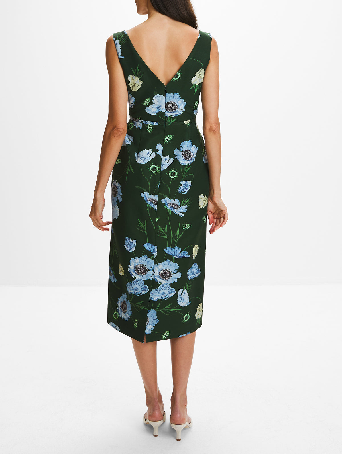 Floral Midi Dress,ERDEM,DARK GREEN/BLU,Image 4