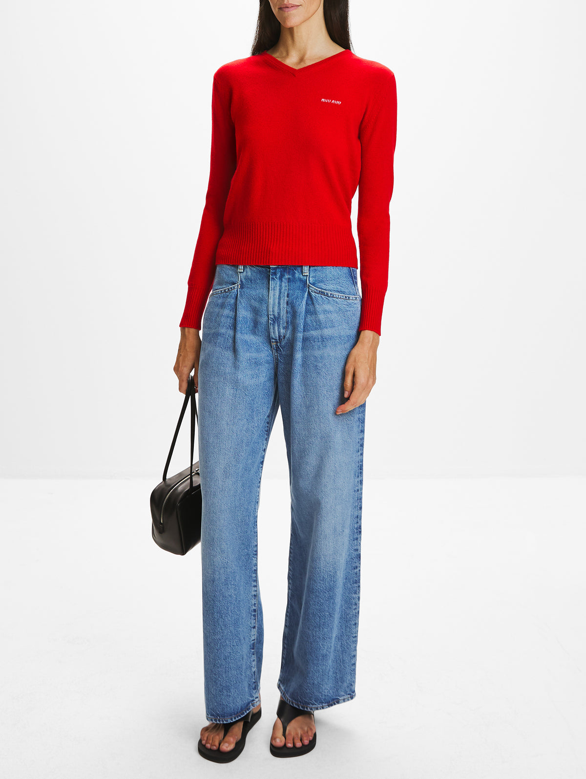 V-Neck Sweater,MIU MIU,RED,Image 2