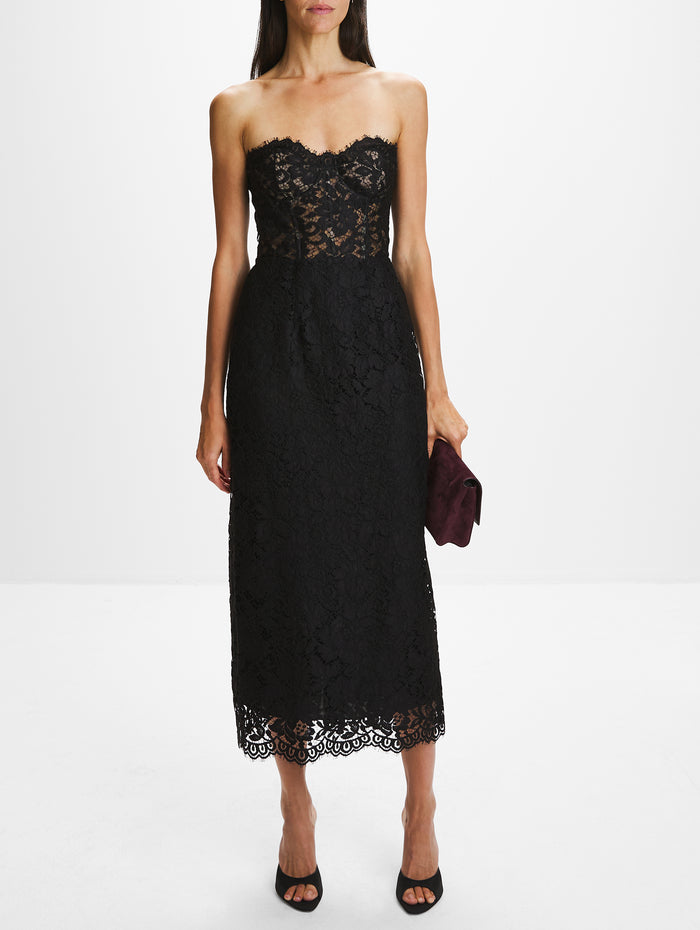 Strapless Midi Cocktail Dress,MONIQUE LHUILLIER,NOIR,Image 1