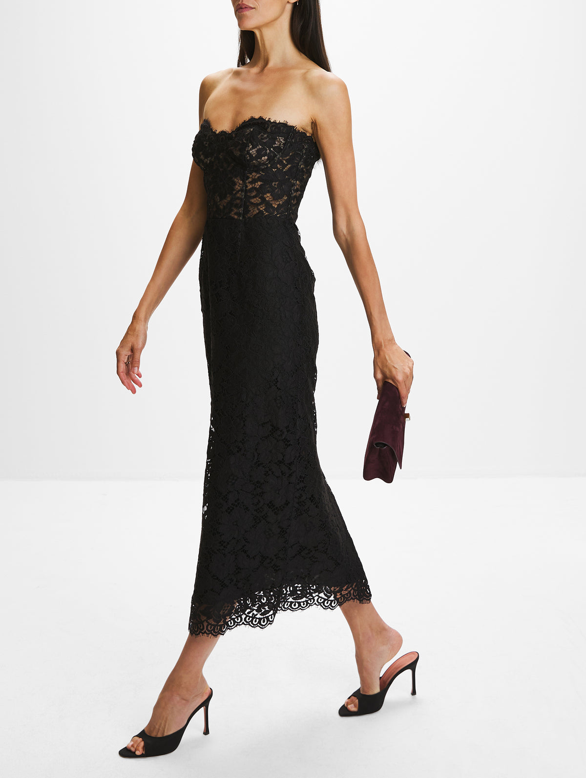 Strapless Midi Cocktail Dress,MONIQUE LHUILLIER,NOIR,Image 3