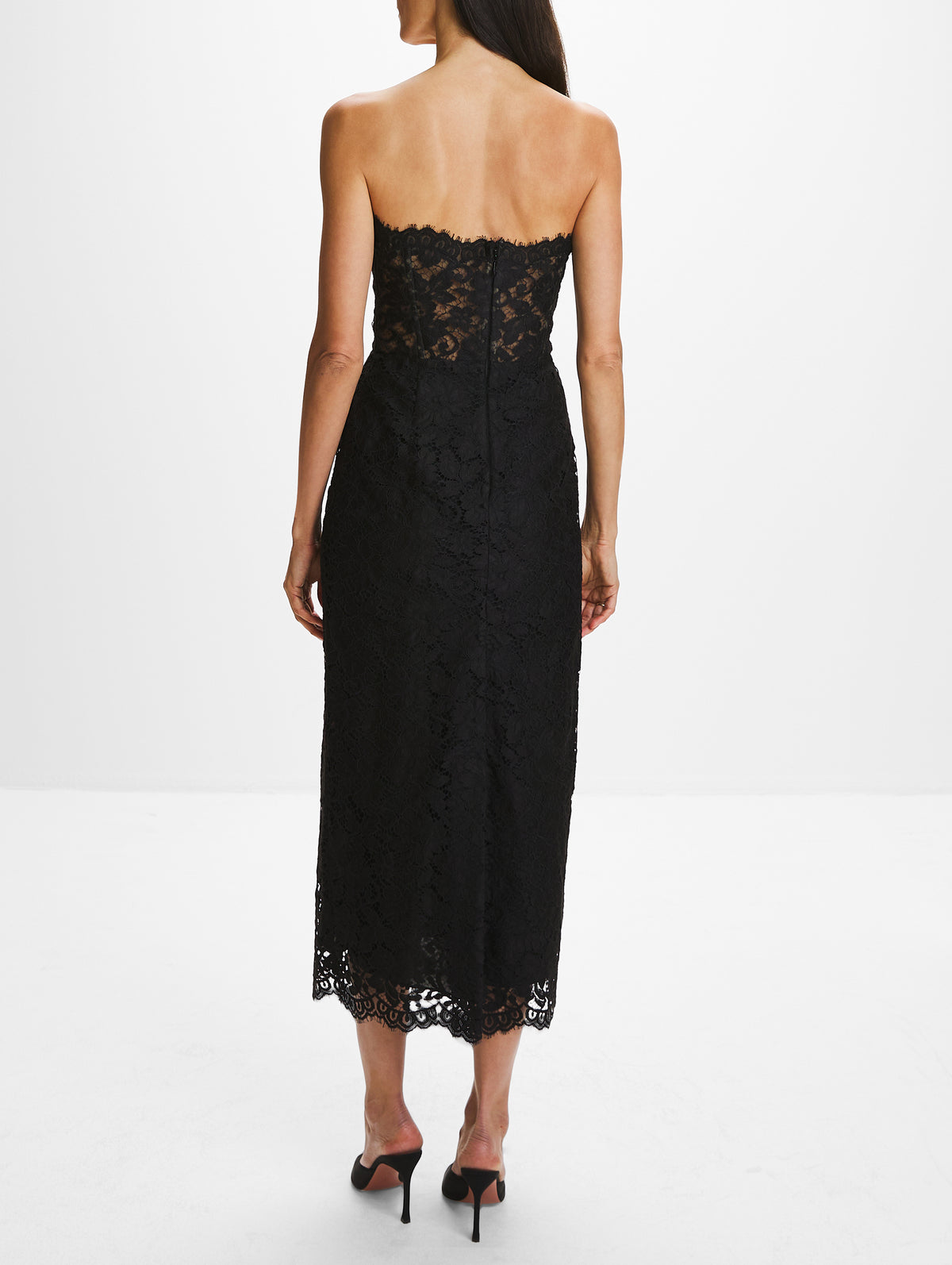 Strapless Midi Cocktail Dress,MONIQUE LHUILLIER,NOIR,Image 4